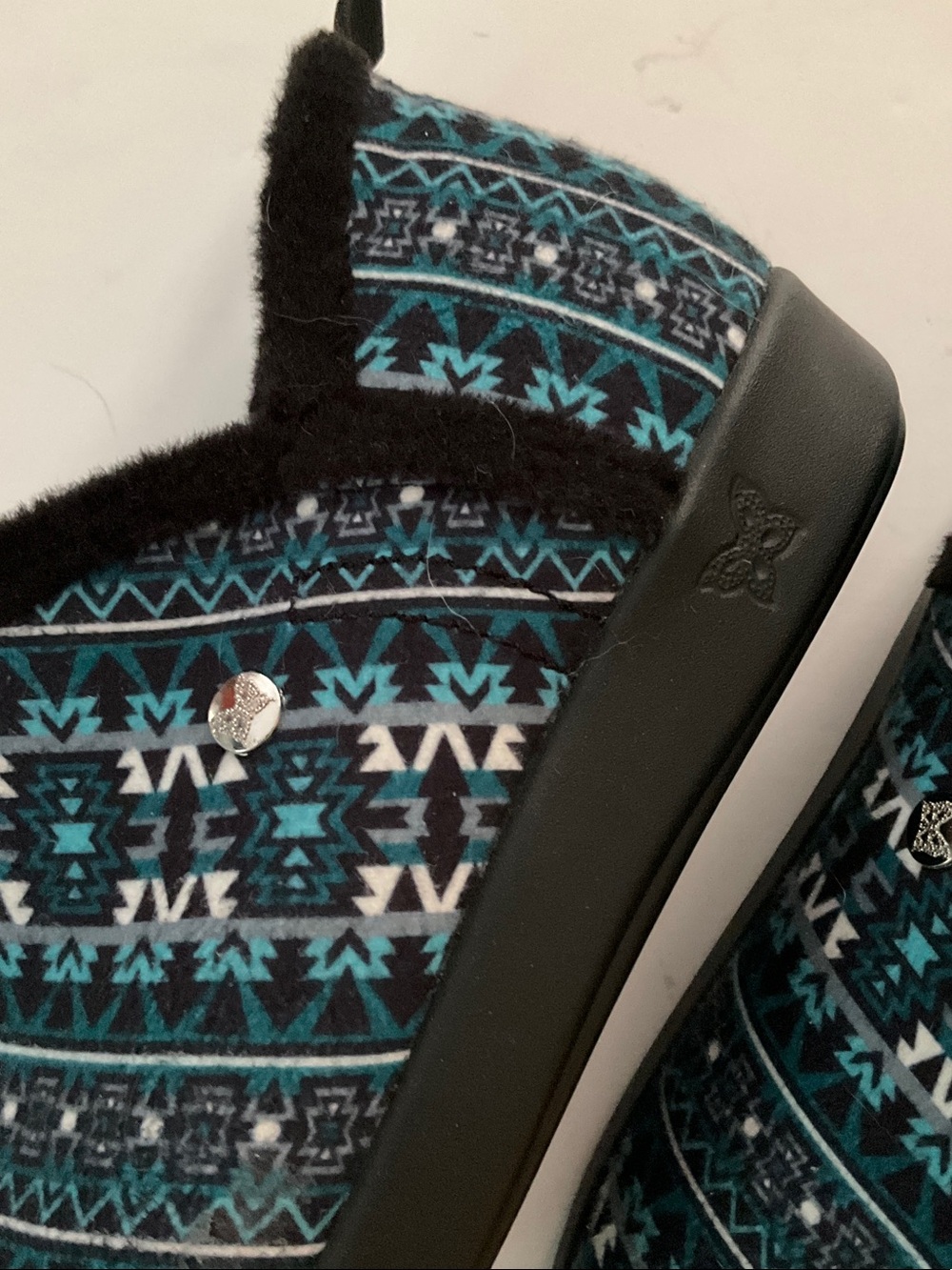 Alegria Women’s Shoes Teal and Black Patterned Slip-On Clogs Slippers size 9 - Picture 2 of 11